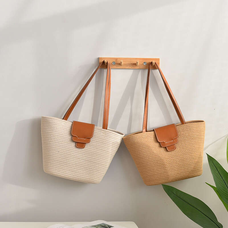 Ins Style Resort Beach Bag Nordic Large Capacity Cotton Thread Woven Beach Vacation Bag Student Simple And Versatile KQ