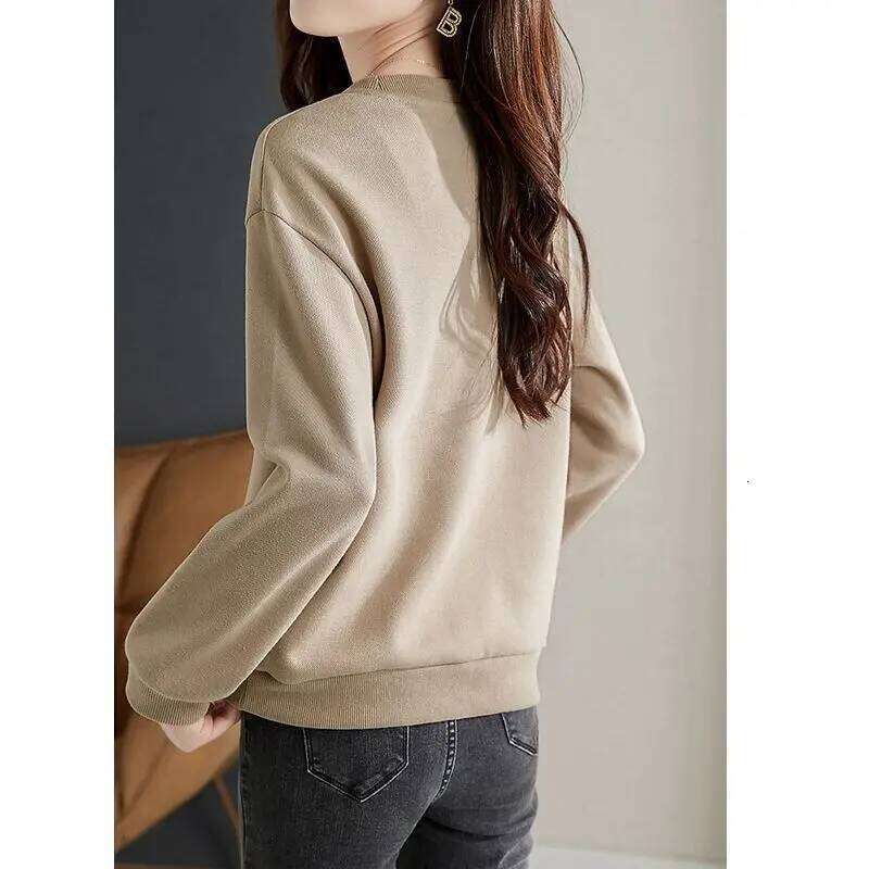 Gentle Style O-Neck Long Sleeve Embroidery Floral Spring Autumn New Sweatshirt Loose Basic Casual Solid Color All-Match Tops