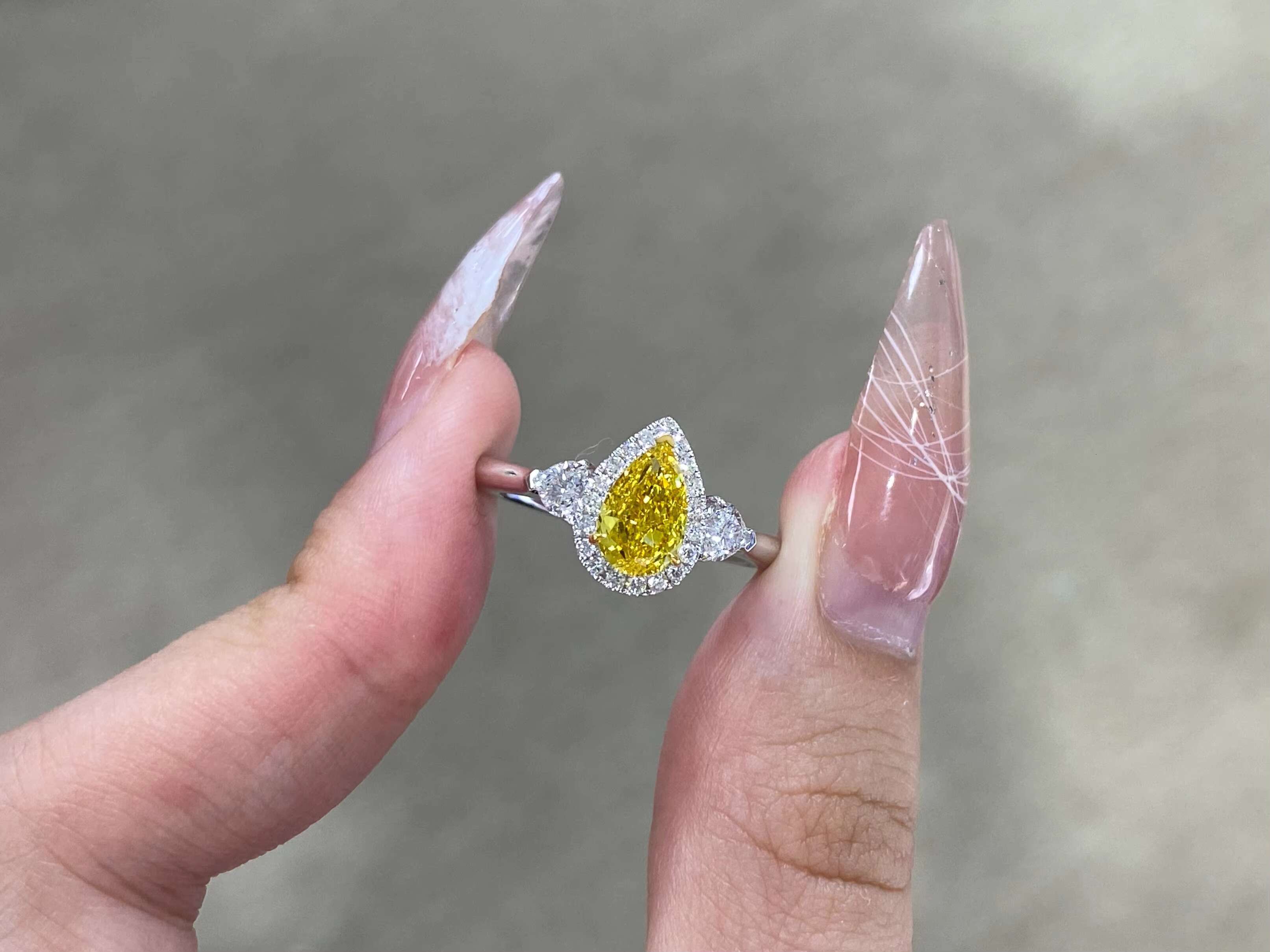 Fancy Yellow Diamond Pear Cut Lab-grown Diamond Ring