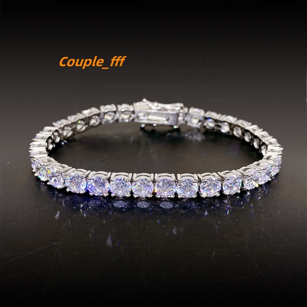 Pass Tester Diamond Hip Hop Bling Jewelry 925 Sterling Silver VV 3.0mm Moissanite Tennis Chain Bracelet