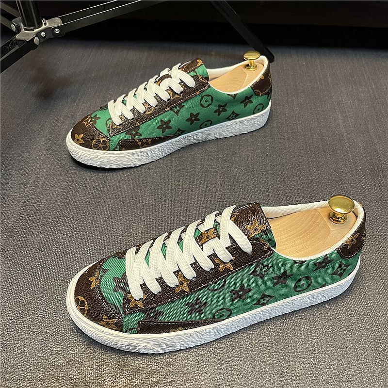 free shipping designer shoes men's trendy monogram print low-top sneakers green casual sports shoes with retro pattern detailing and classic desi