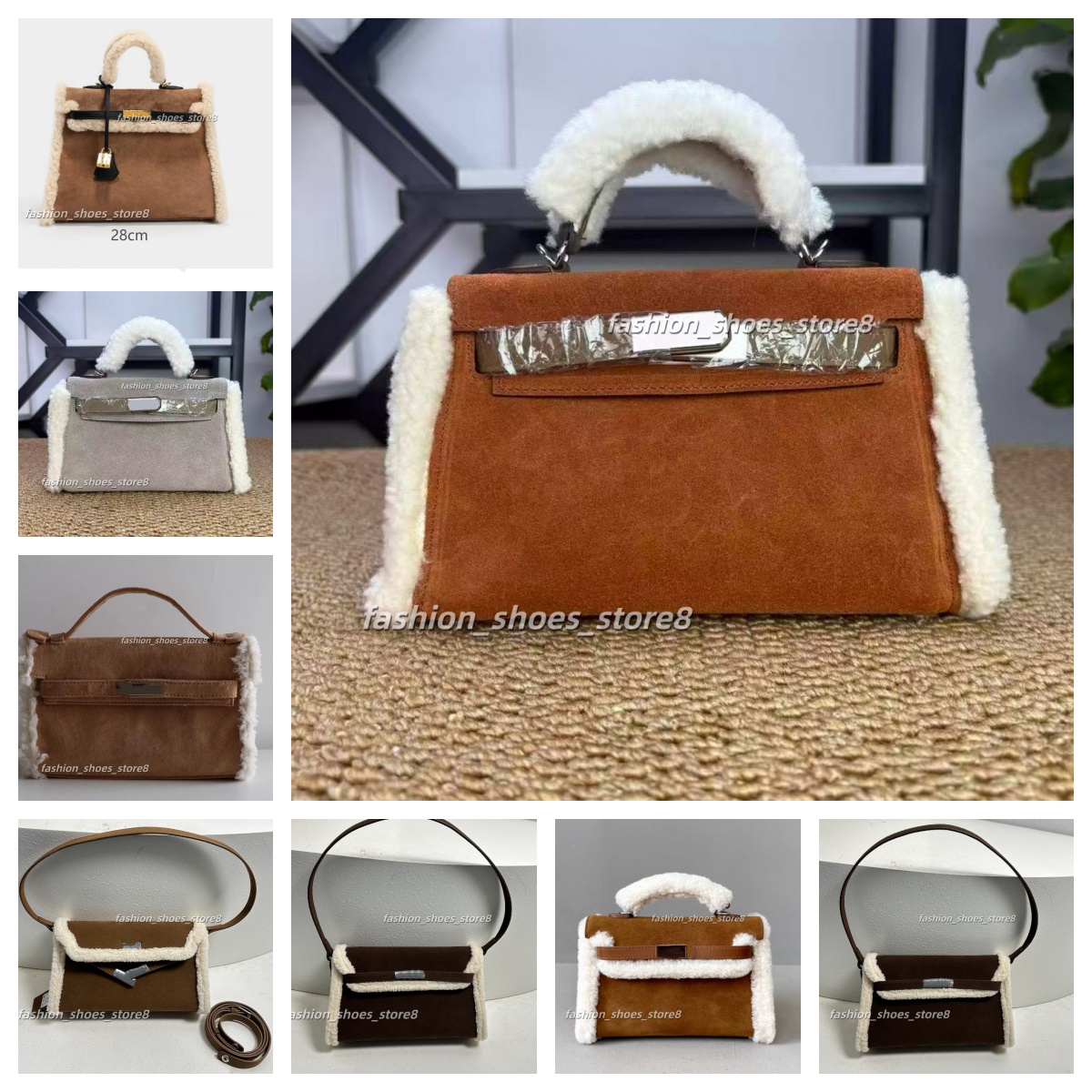Designer Women Handbag Suede Lamb Wool Leather Mini Second Little Teddy Gold Brown Swift Leather Pure Fashion