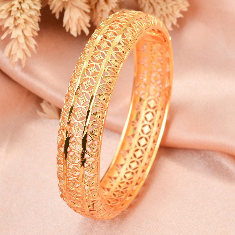 Fashionable Childrens Jewelry Hollow-out Flower Bracelet Baby Arabic Indian Jewelry Gold Color Bangles For Kids Copper Baby Bracelets luxury bracelet  - view 5