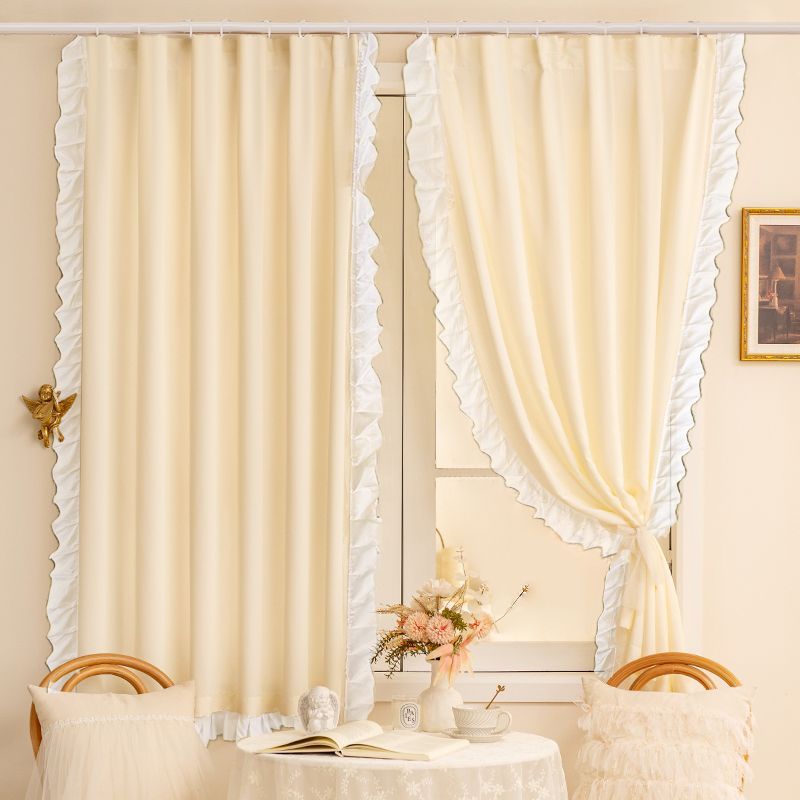 A815 French light luxury retro lace princess style curtain rental house punch-free bedroom living room strong blackout curtain