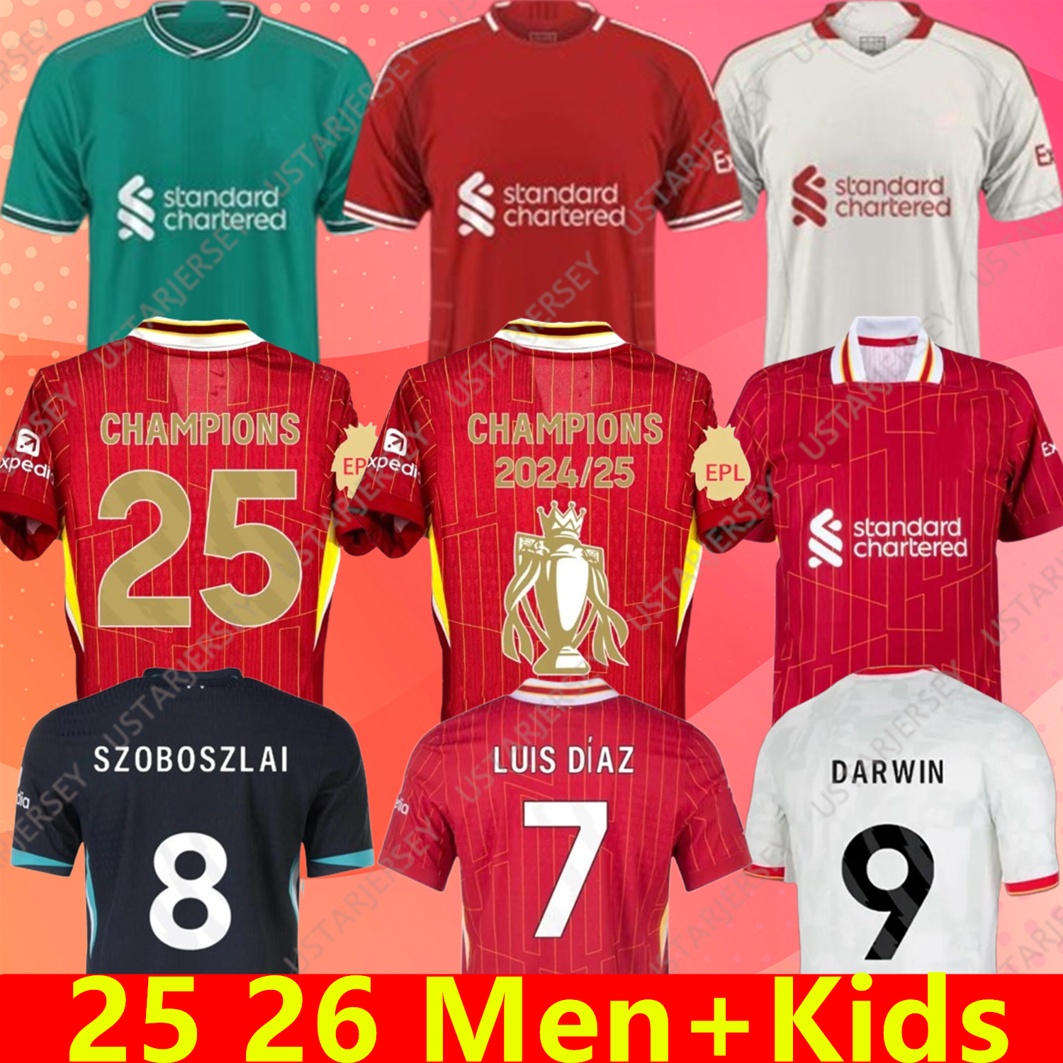 The RedsMohamed Salah Darwin Nunez 2024 2025 2026 Home Away men Soccer Jersey Dominik Szoboszlai Andy Robertson Alisson Becker Joe Gomez Joel Matip Curtis Jones kids