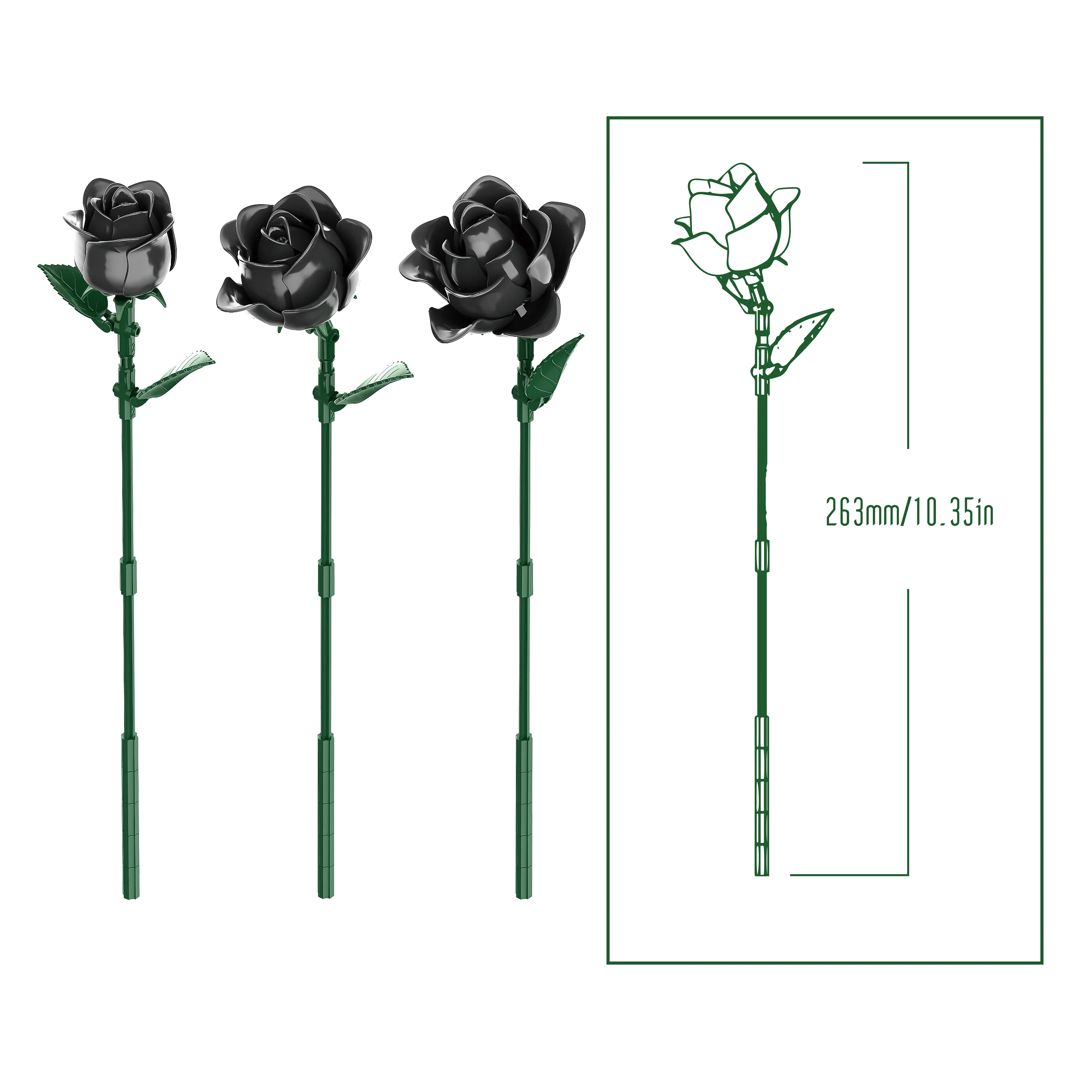 12 Black Rose Building Block Plant Bouquet Simulated Roses Flowers Gothic Decoration Home Display Holiday Gifts Kids Toys