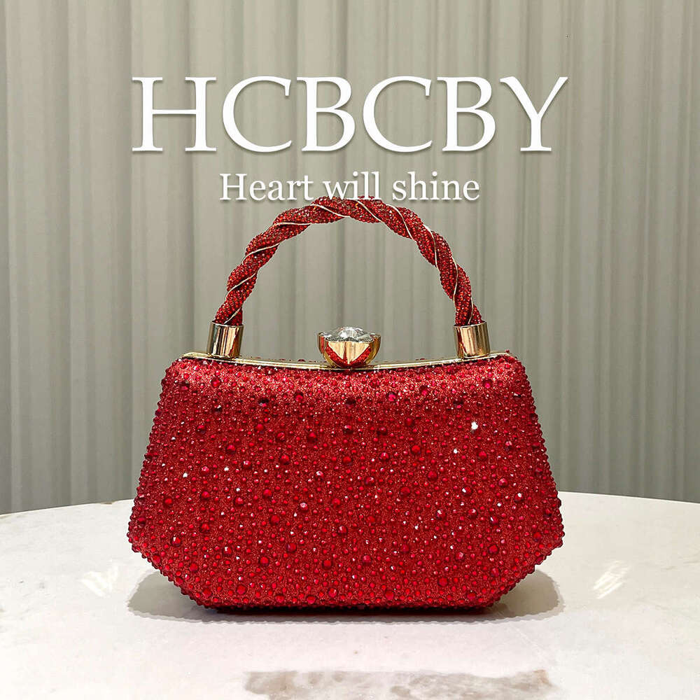 Red Shiny Double-Sided Hot Stamping Rhinestone For Ladies, Fashionable And Elegant Temperament, Dinner Bag, Handbag