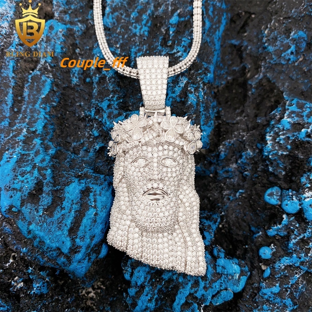 Blingdiam Hip Hop Jewelry Jesus Pendant Iced Out Pear Shape Diamond Vvs Moissanite 925 Sterling Silver Ready to Ship