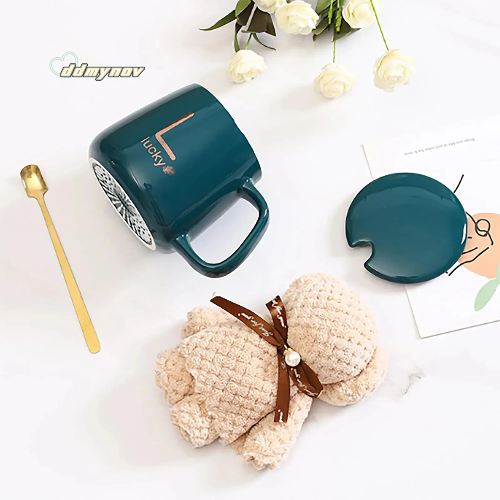 Coffee Mug: Luxury Ceramic Cup Set with Bear Spoon & Towel - Wedding, Birthday Gift Box ddmynov