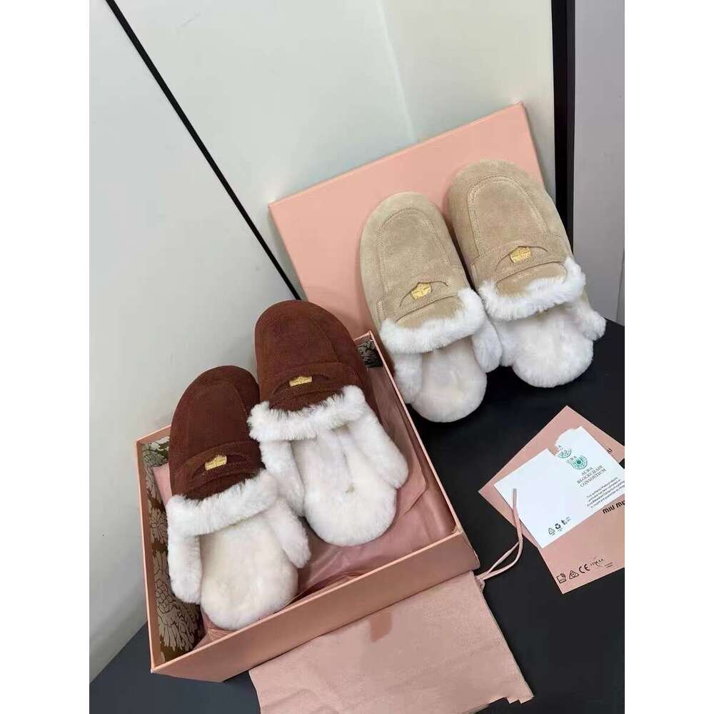 Luxury 25ss New Suede Mules womens designer suede mule autumn winter mules Shearling lining warmth comfort home outdoors Scuffs slippers Fashion Mule furry slide