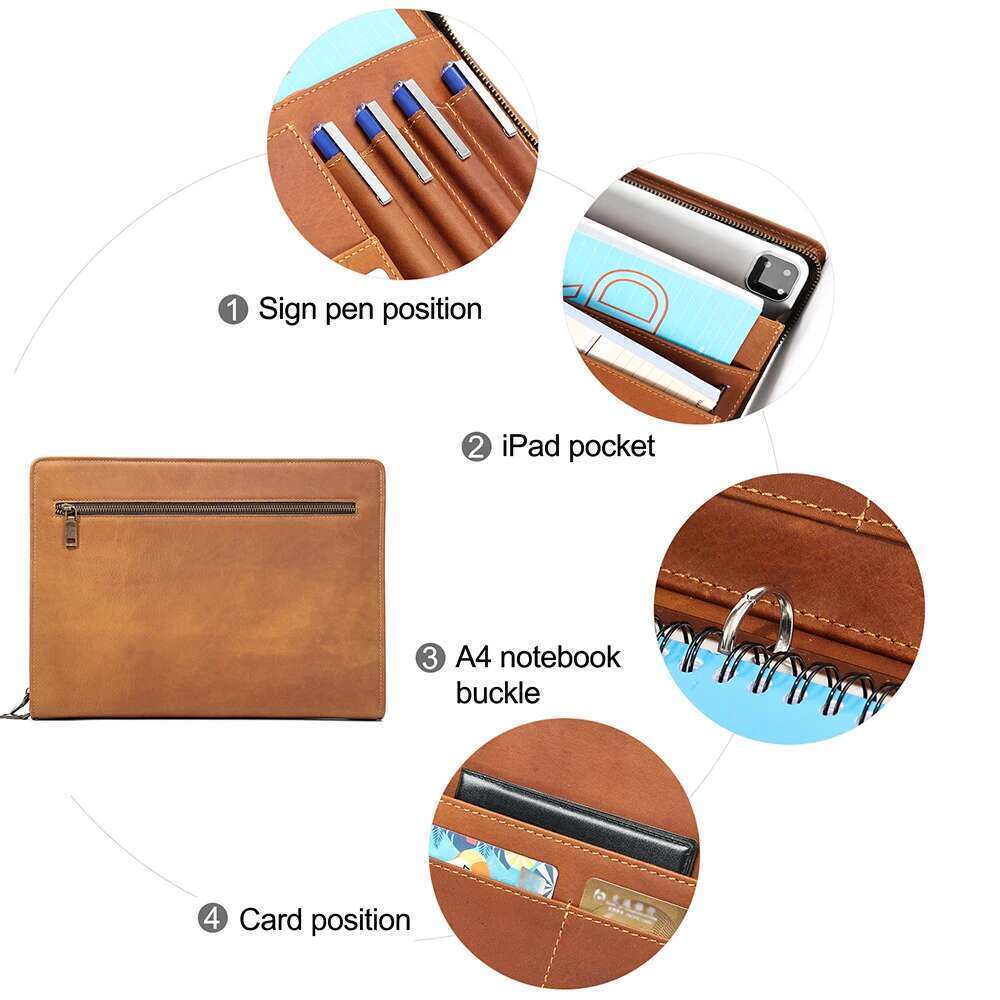 JOYIR Genuine Leather Portfolio Case Men Women Multi Pocket Padfolio Cover Bussiness Document A4 Organizer 12.9" Ipad Holder