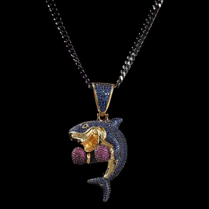 Hot Selling Hip Hop Cartoon Necklace Boxing Shark Moissanite Pendant Gun Cuban Chain Personalized Necklace Jewelry for Men