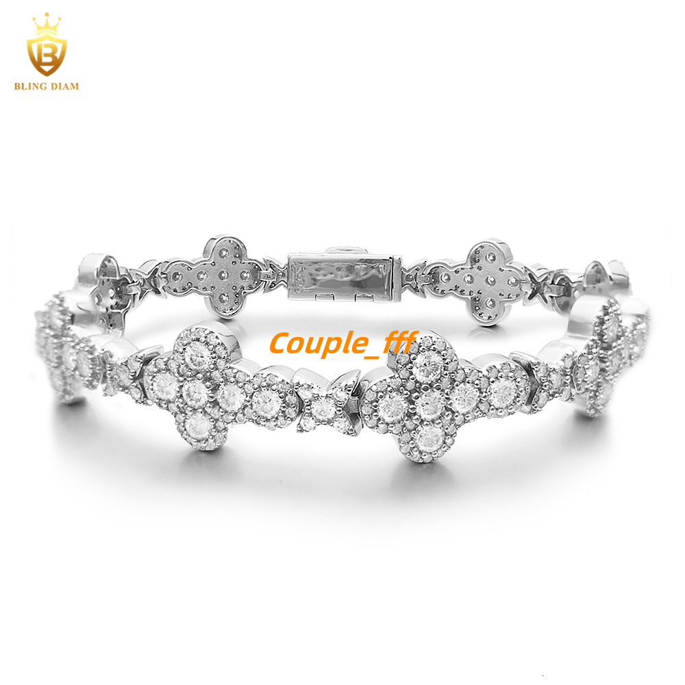 Iced Out 925 Silver Pass Diamonds Tester Moissanite Cuban Link Chain 10mm 13mm Flower Cross Bracelets