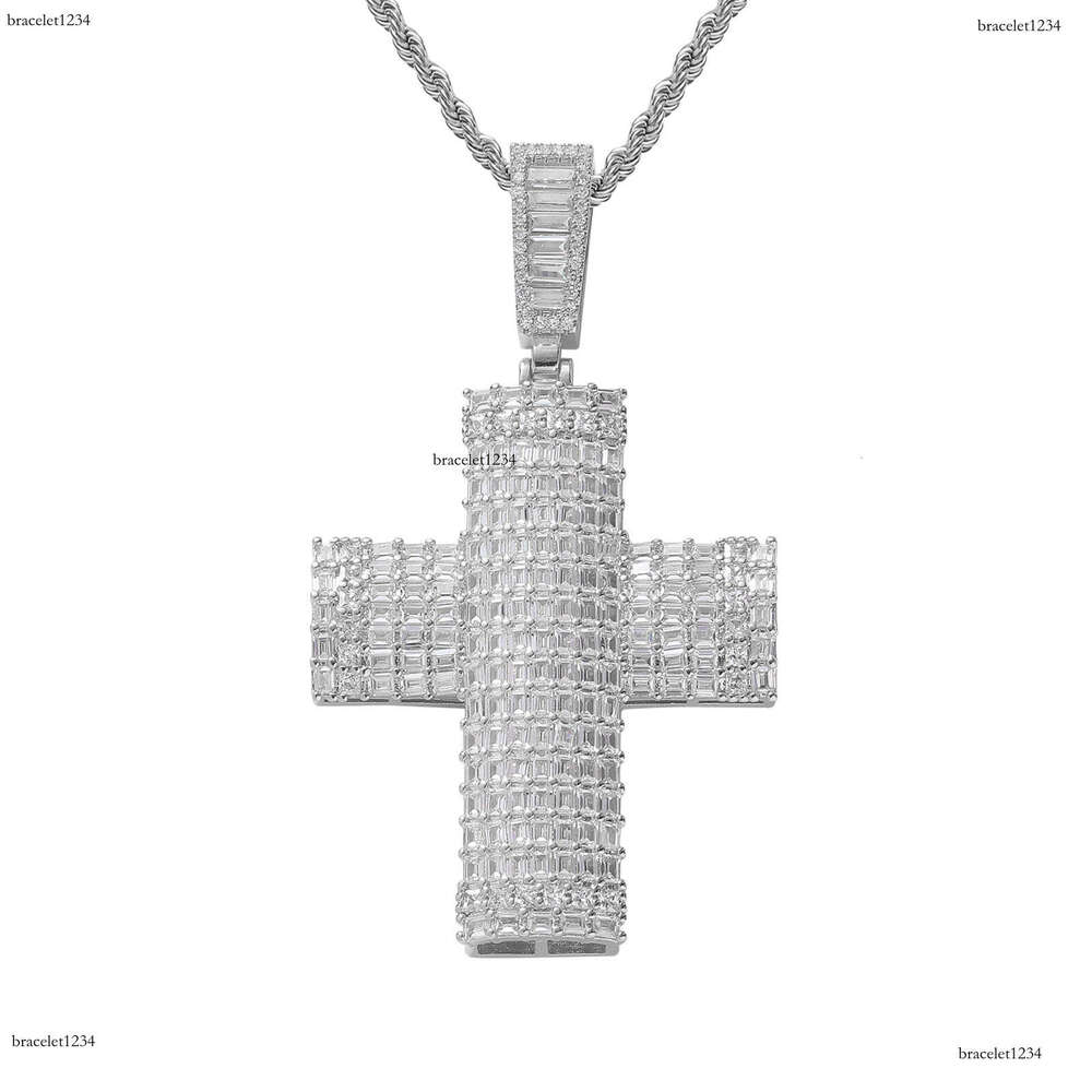 Luxury designer encrusted ice out VVS Moissanite Cross Pendant Hip Hop Necklace with free shipping