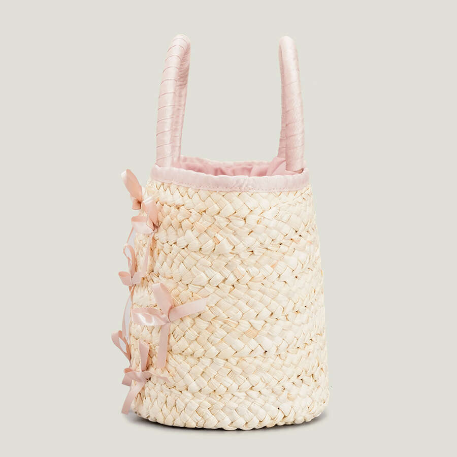 Ins Style Resort Beach Bag New Handheld Bow Straw Hand Woven Beach Vacation Shoulder Bag Handbag KQ