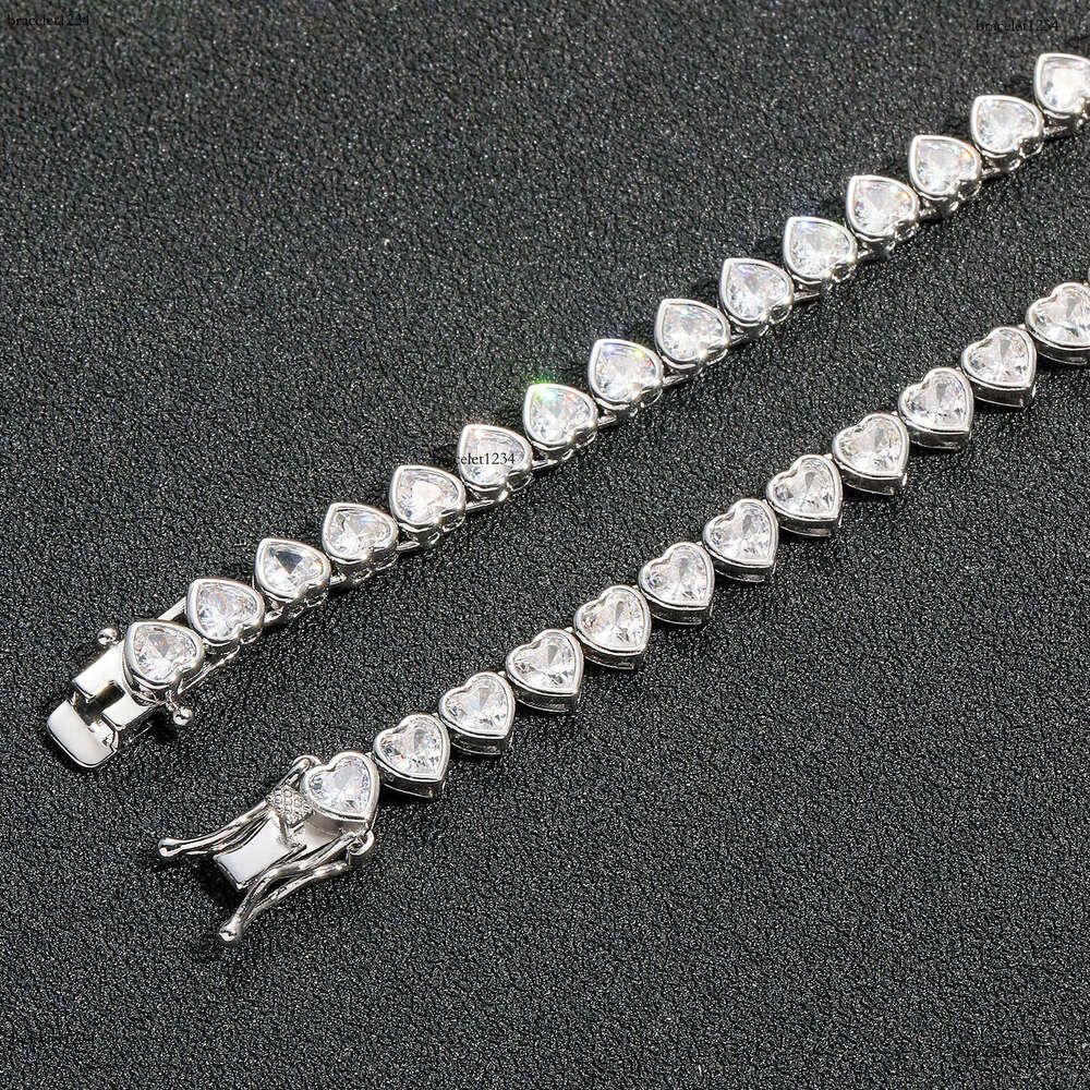 Luxury Hip Hop Ice out VVS Moissanite 4mm heart-shaped tennis chain Necklace bracelet for men and women Free delivery