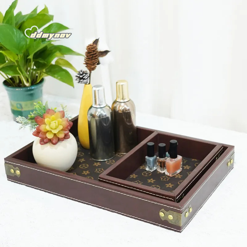 Light luxury high-end desktop rectangular display cultural and decorative items, tea set tray, entrance leather storage tray ddmynov