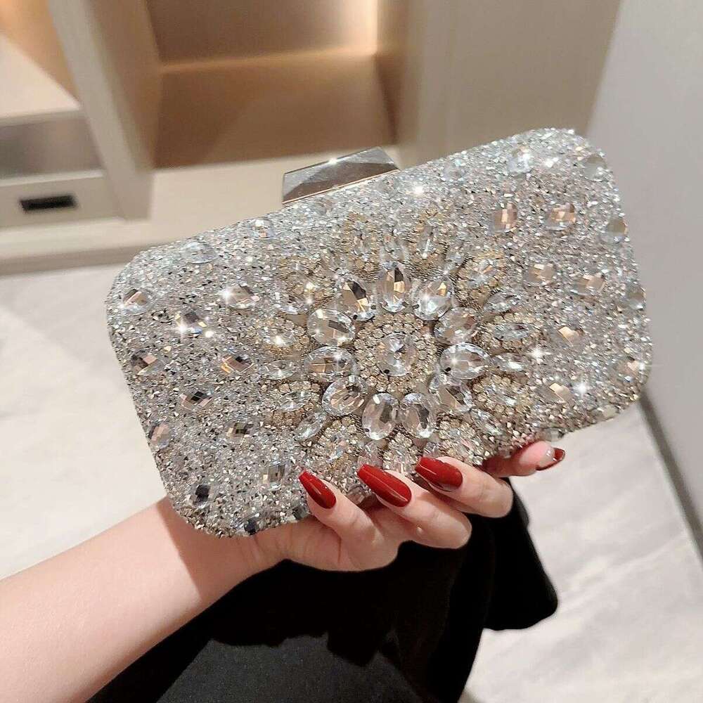 Banquet With Sparkling Rhinestones And Diamond Inlaid Handle Formal Evening Dress Chain High-End Square Box Shaped Bag, Women's Bag