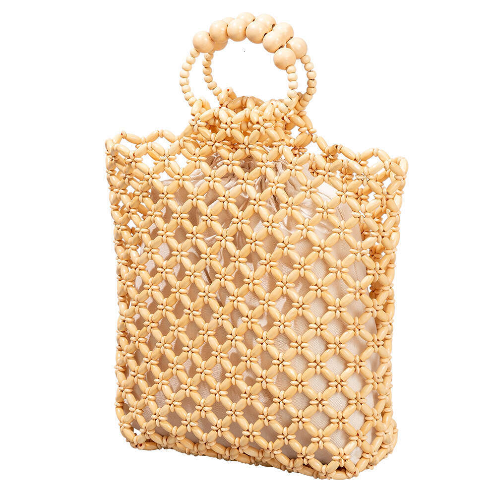 Ins Style Resort Beach Bag OLEI Large Capacity Handbag Beach Travel Wooden Bead Vacation Woven Bag For Women KQ