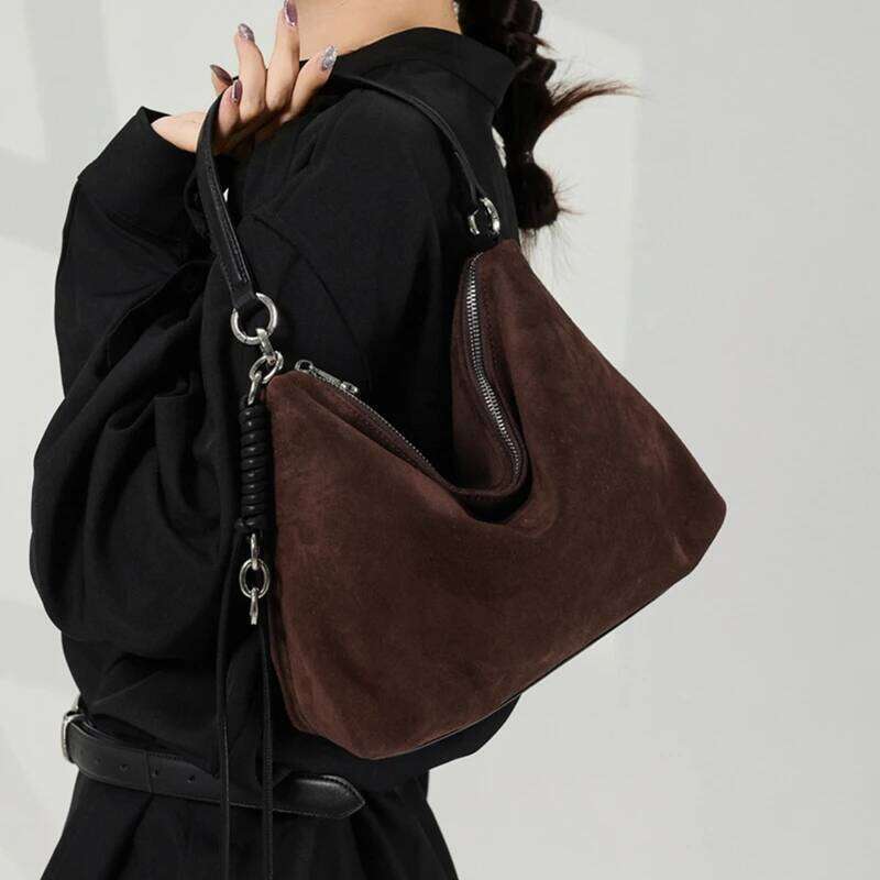 Luxury Bag Designer Burminsa Cowhide Suede Genuine Leather Hobo Shoulder Bags For Women Designer Matte Work Crossbody Ladies Handbags