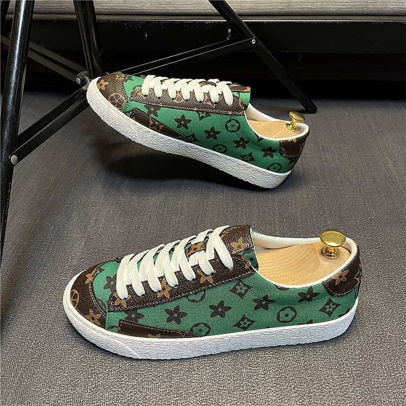 free shipping designer shoes men's trendy monogram print low-top sneakers green casual sports shoes with retro pattern detailing and classic desi