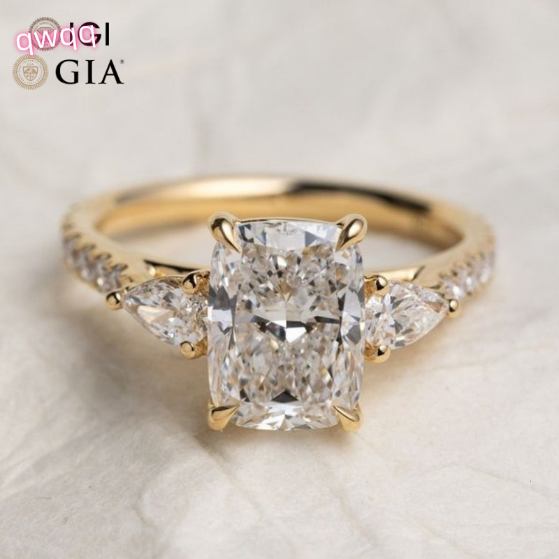 Igi Certified Cvd Lab Grown Created Diamond 14k 18k Solid Gold Elongated Cushion Trilogy Engagement Ring Jewelry for Women