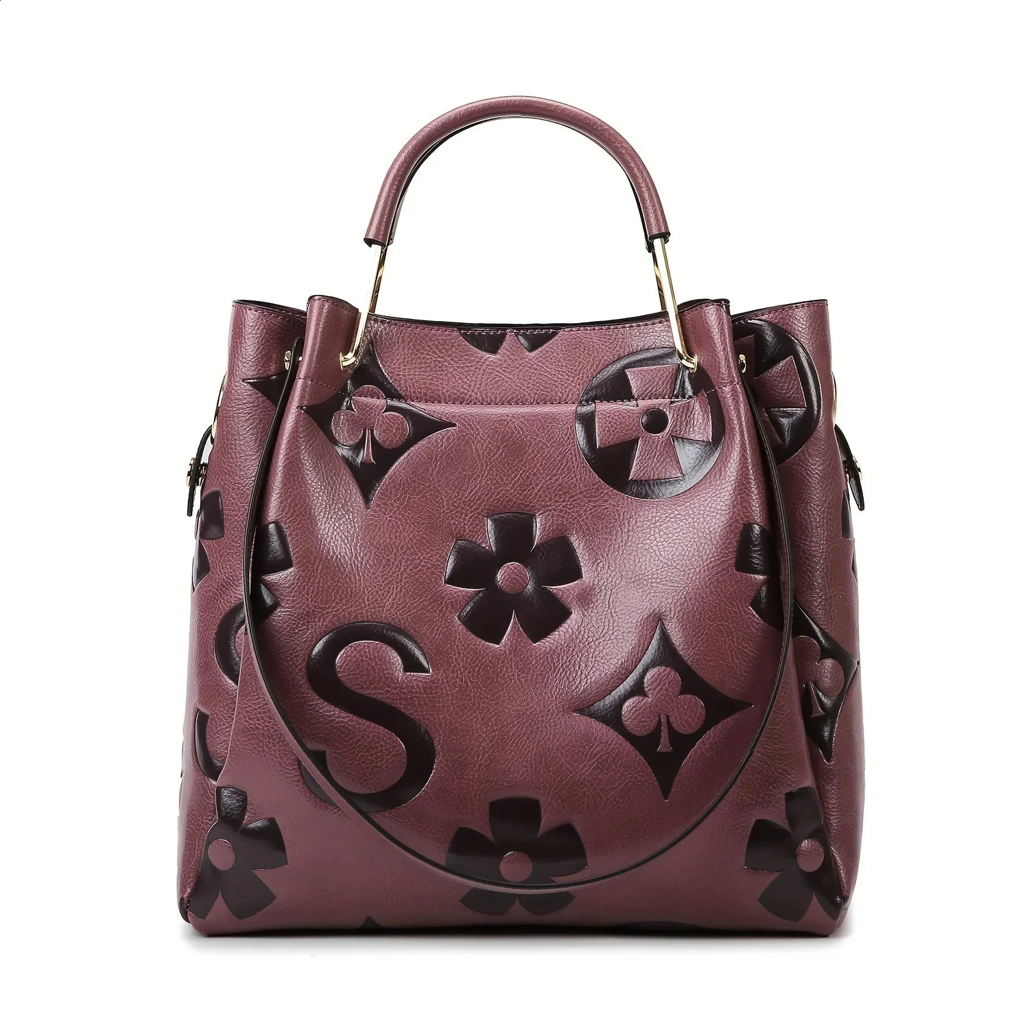 Elegant Floral Faux Leather Satchel - Water-Resistant Work Bag with Adjustable Strap Secure Zip Sling Bag R250423