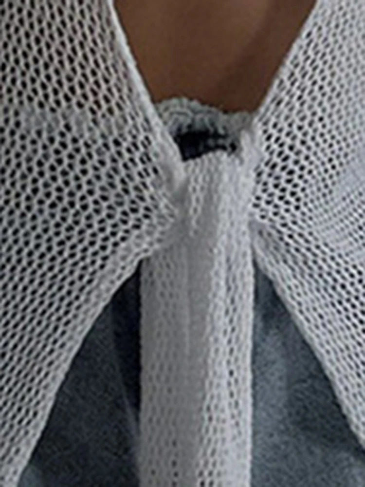 OIINAA Knitted Bikini Top Womens Beach Lace Splicing Summer Long Sleeve 2025 Fashion Vacation Wear 250415Z