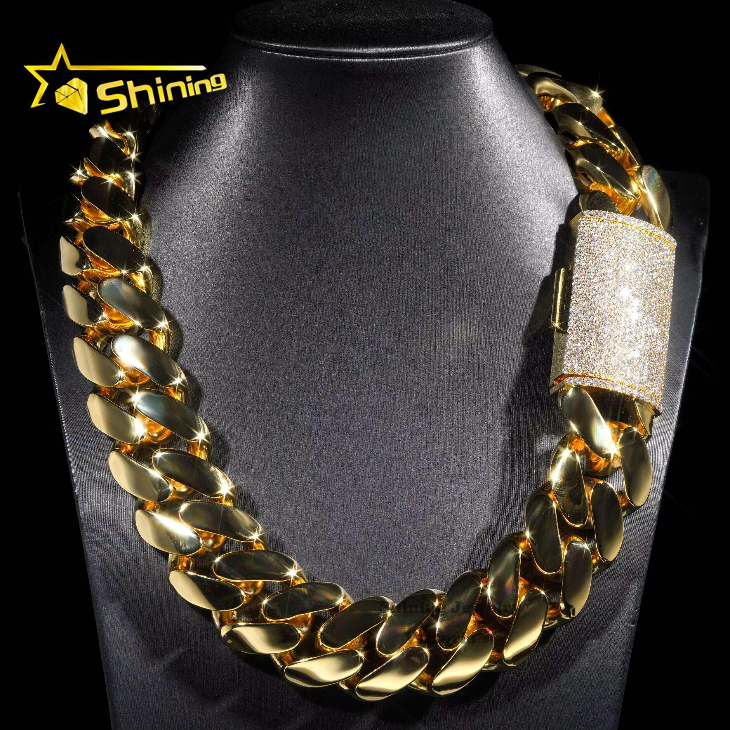Custom Super Thick Heavy Rock Men Necklace 18K Gold Plated Brass Miami Cuban Link 22MM Cuban Chain With Moissanite Diamond Lock