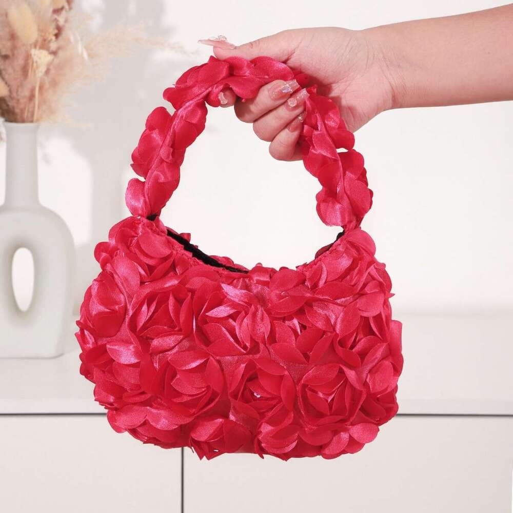 3D Rose Blossoms Sparkling Crescent Moon Package Color Ding Handheld Cheongsam Wedding Women's Banquet Bag