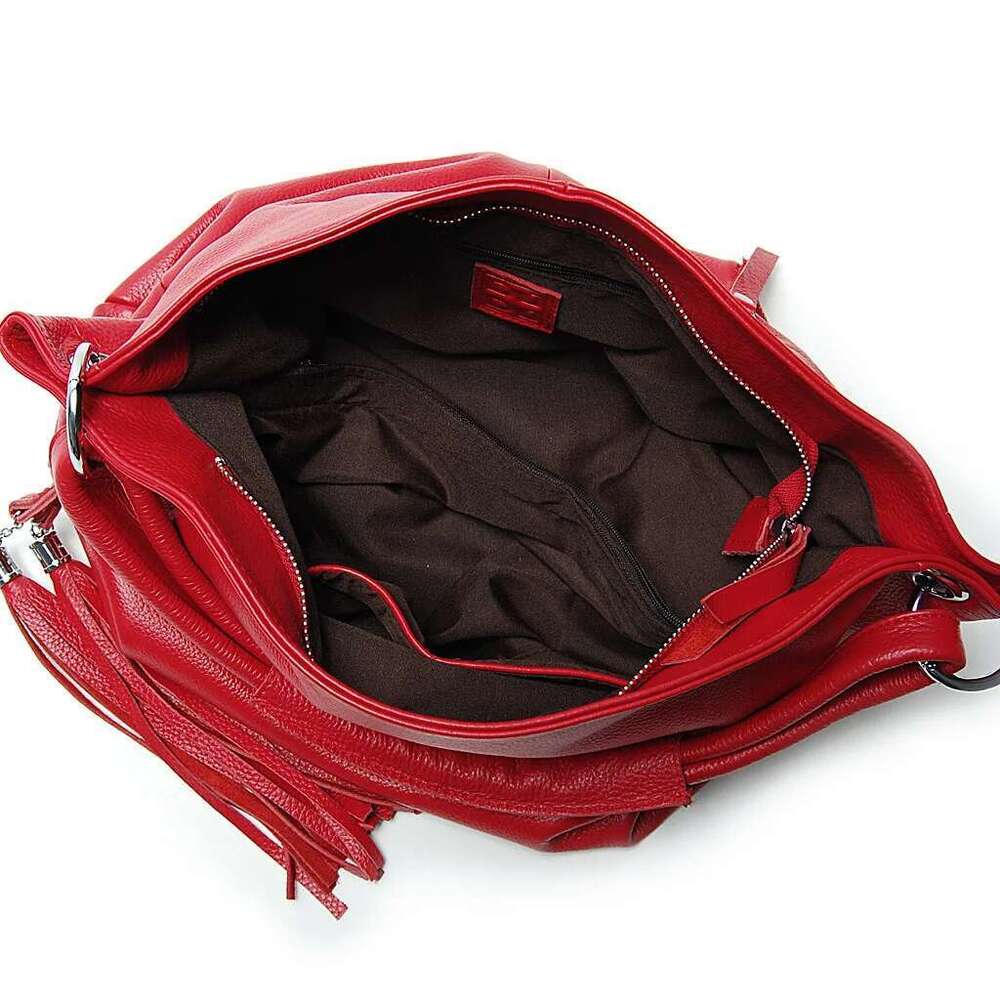 Zency Elegant Tassel Women S Handbag Soft Genuine Leather Shoulder Bags Crossbody Fashion Brown Red Bag For Ladies Large Bag