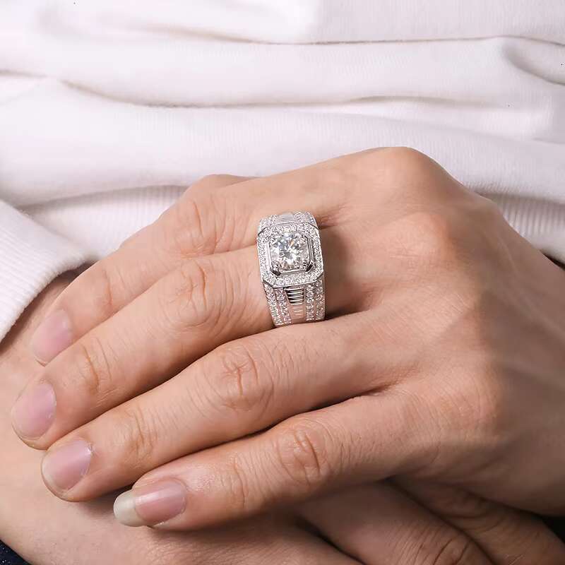 Large Diamond Moissanite Boy Mens Custom Ring 925 Sterling Silverfor Men Wedding Luxury Jewelry