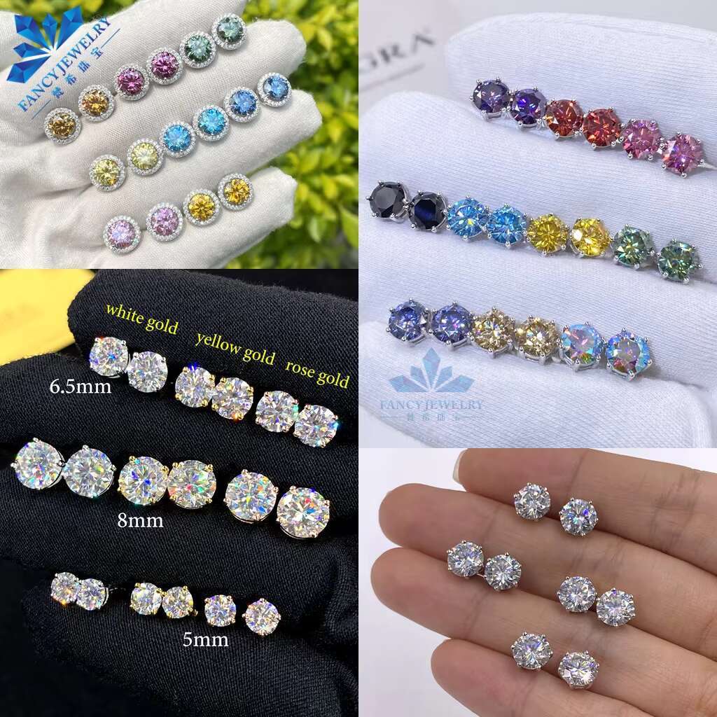 2025 Pink Yellow Blue Green Mossainte Earrings 1ct 6.5mm Colorful Moissanite Earrings Studs 925 Sterling Silver Christmas Gift