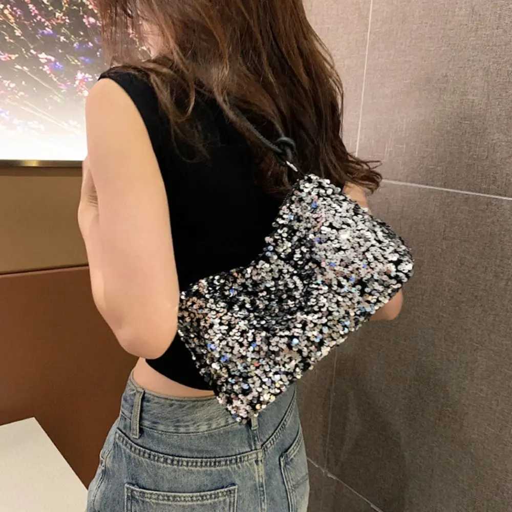 Solid color sequin cross body bag fashionable INS sequin shoulder bag mobile wallet handbag night clutch bag girls DIY W250421