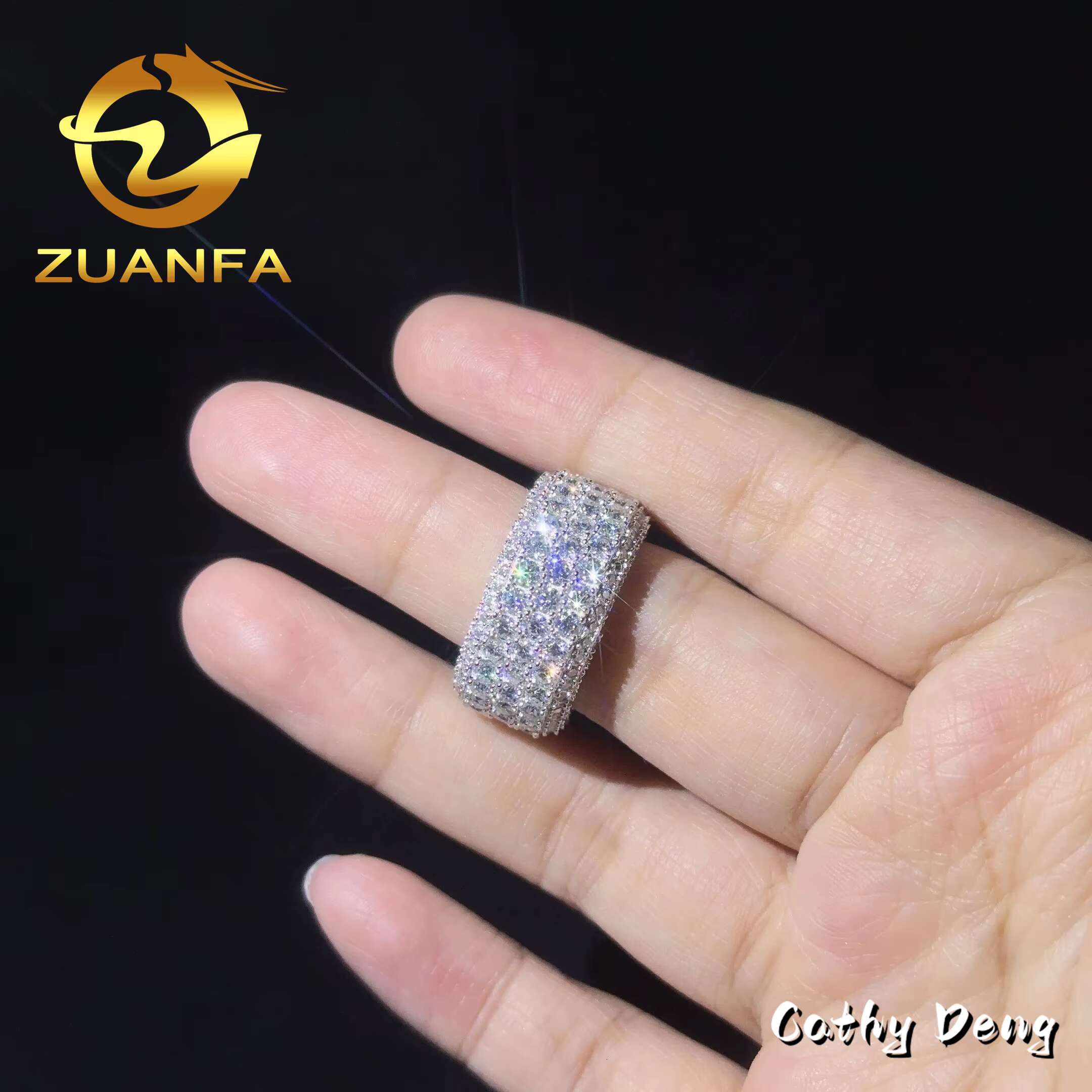 Fashion Men Diamond Ring 5 Rows VVS Moissanite Hip Hop Ring 925 Sterling Silver Fully Iced Out Wedding Band for Men