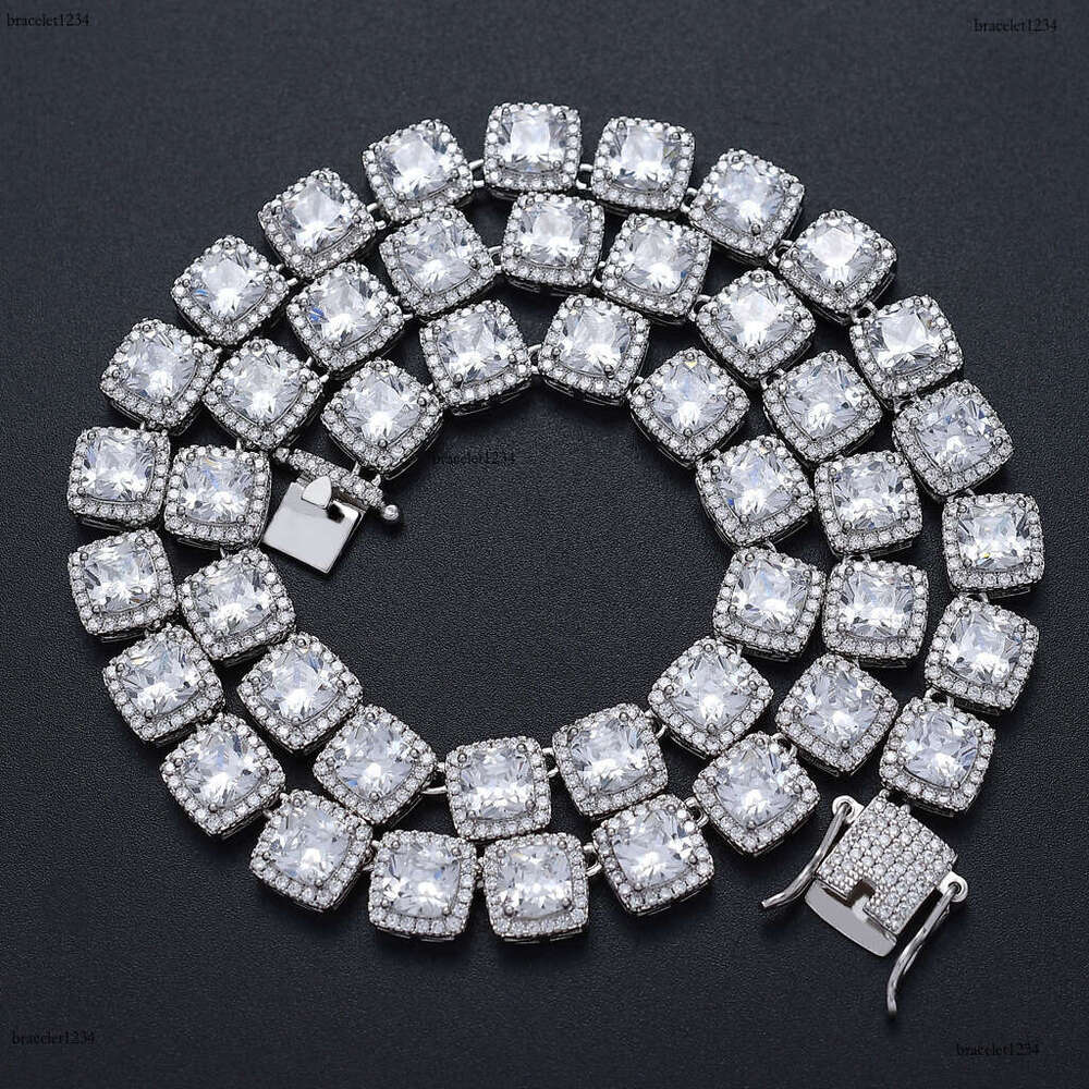 Designer Luxury 10mm square colored ice out VVS Moissamite rock Sugar tennis chain Hip Hop Men's Women's necklace Free delivery