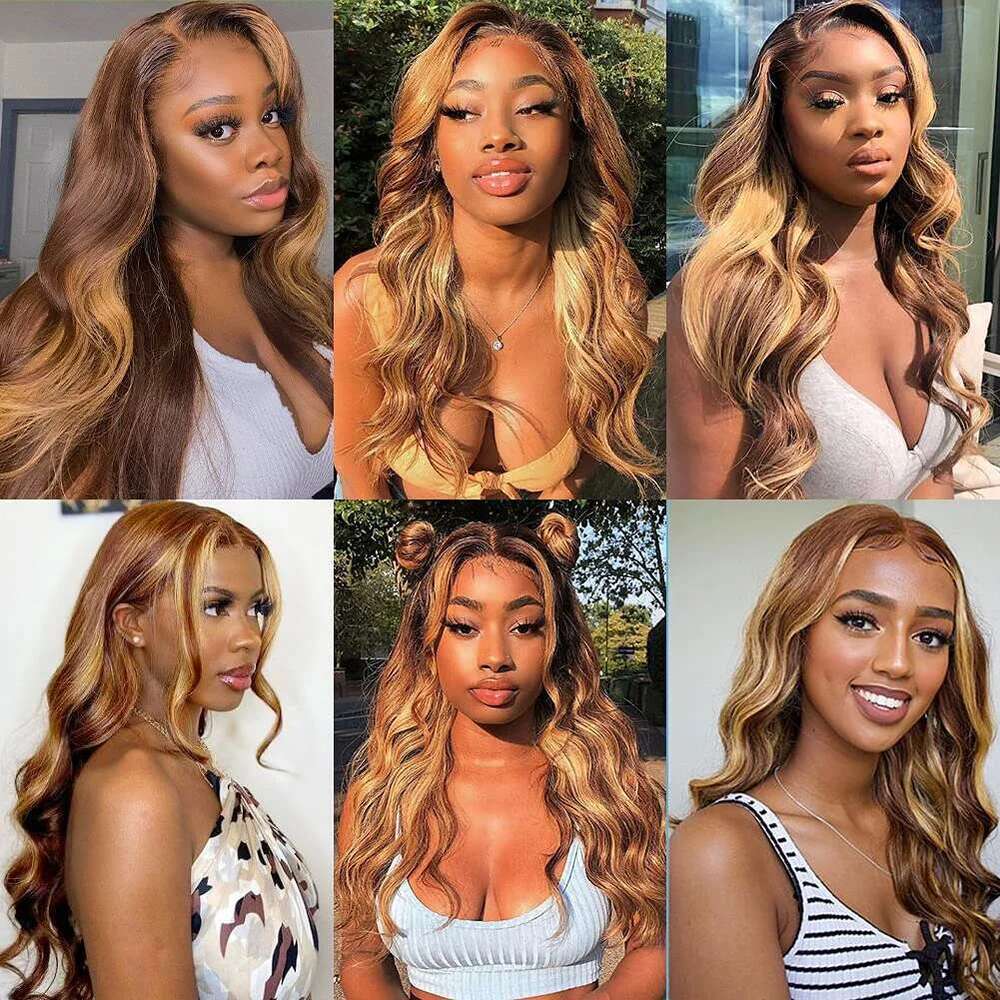 Highlight 13X4 Body Wave Front Brazilian Straight 13X6 Lace Frontal Human Hair Honey Blonde Colored