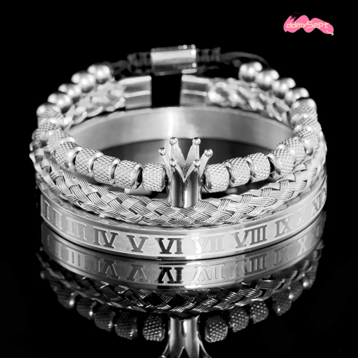 Luxury Brand Designer Jewelry European And American Hot-Selling Stainless Steel Roman Leopard Head Crown Bracelet Set Braided Punk Style Bracel ddmyse