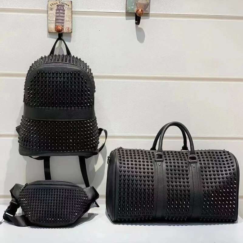 Fashion Casual Men's And Women's Leather Backpack Personality Riveted Travel Handbag Computer Chest Bag Fanny Pack