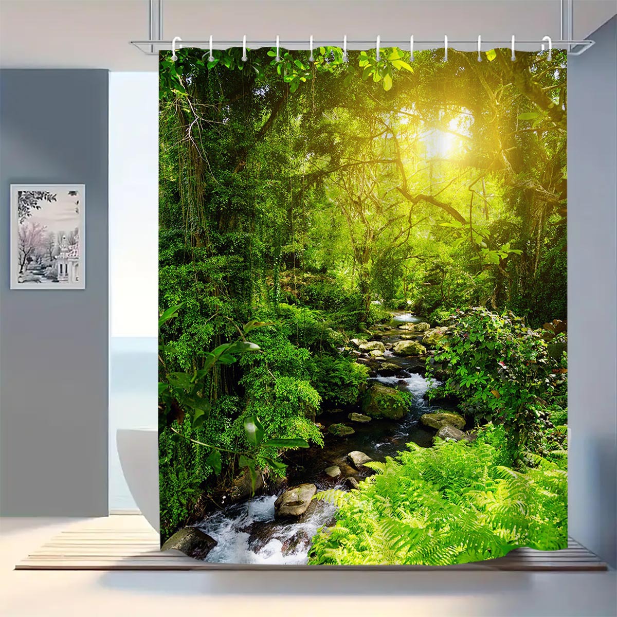 YL-37787 Checkered Waterproof Shower Curtain, Anti-mildew Bathroom Toilet Shower Separator Curtain