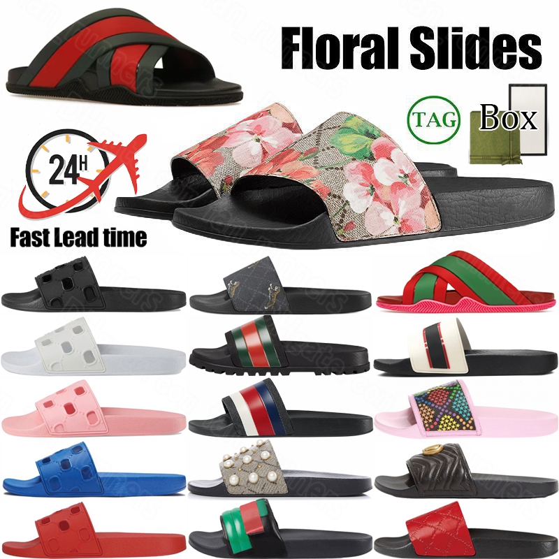 With Box Designer Sandals Web Slide Rubber Slippers Men Woman Slider Blooms Flower Tiger Bee Luxury Canvas Flat Gear Bottom Loafers Flip Flops Gear Bottoms Beach Shoe