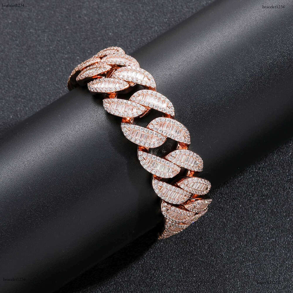 Luxury Hip Hop 20mm Rose Gold Blend Set t Square Ice out VVS Moissamite Cuban Chain Men's and Women's Necklace Bracelet Free delivery