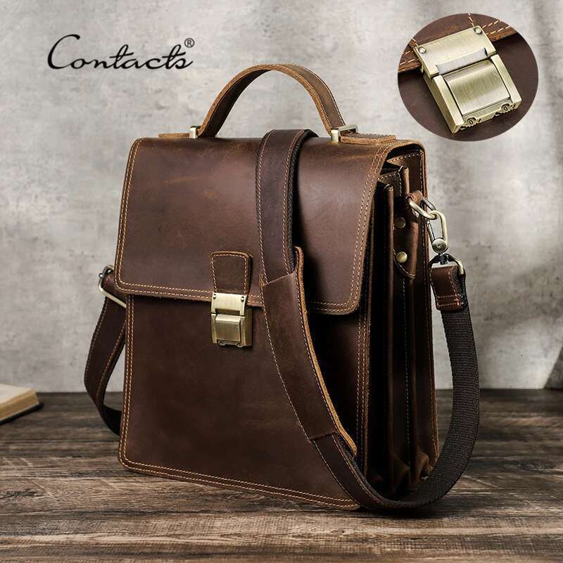 Contact Mens Shoulder Genuine Leather Messenger Bag For 11inch Ipad Password Designer Bags Crossbody Male Handbag