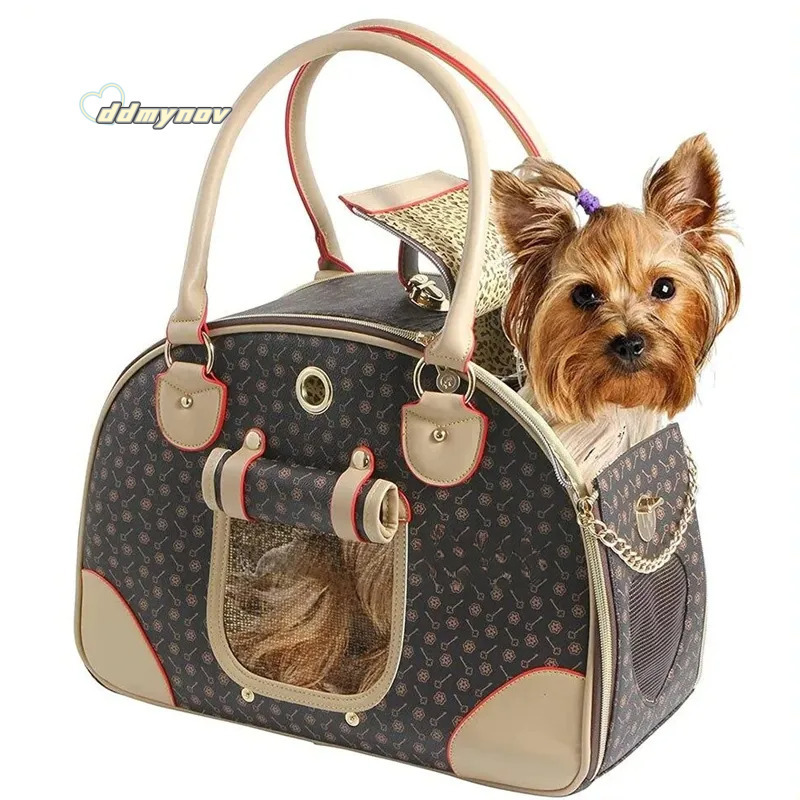 Luxury Leather Pet Carrier: Stylish Dog & Cat Travel Bag Waterproof Handbag with Breathable Mesh for Small Dogs, Puppies, Cats - 13 in ddmynov
