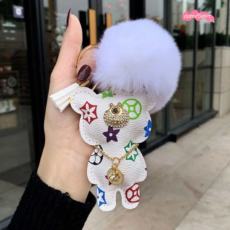 Leather Bear Charm Creative Factory Direct Wholesale Cross-Border Fashion Bag Car Keychain Small Gift ddmysept - view 4