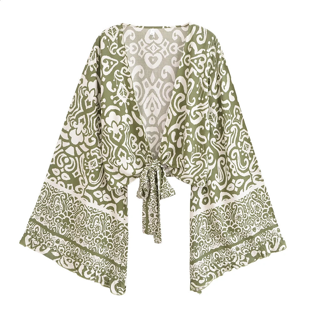 Bohemian Queen Womens Wild Star and Moon Flower Beach Summer Short Kimono Ruffle Dress Holiday Bikini Cover 250415Z