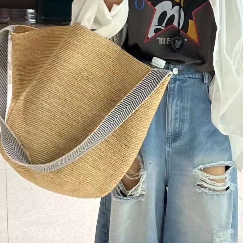 Ins Style Resort Beach Bag Lafite Grass Woven Women S Summer Large Capacity Crossbody Beach Vacation Bucket Tote Bag Simple Handbag KQ
