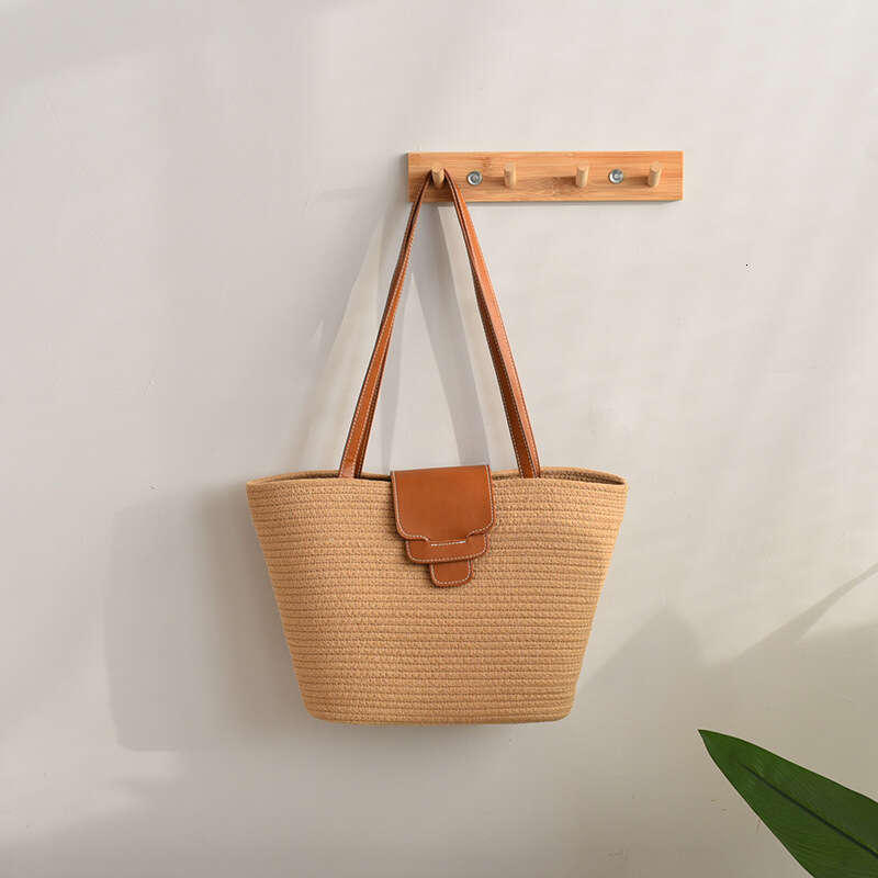 Ins Style Resort Beach Bag Nordic Large Capacity Cotton Thread Woven Beach Vacation Bag Student Simple And Versatile KQ