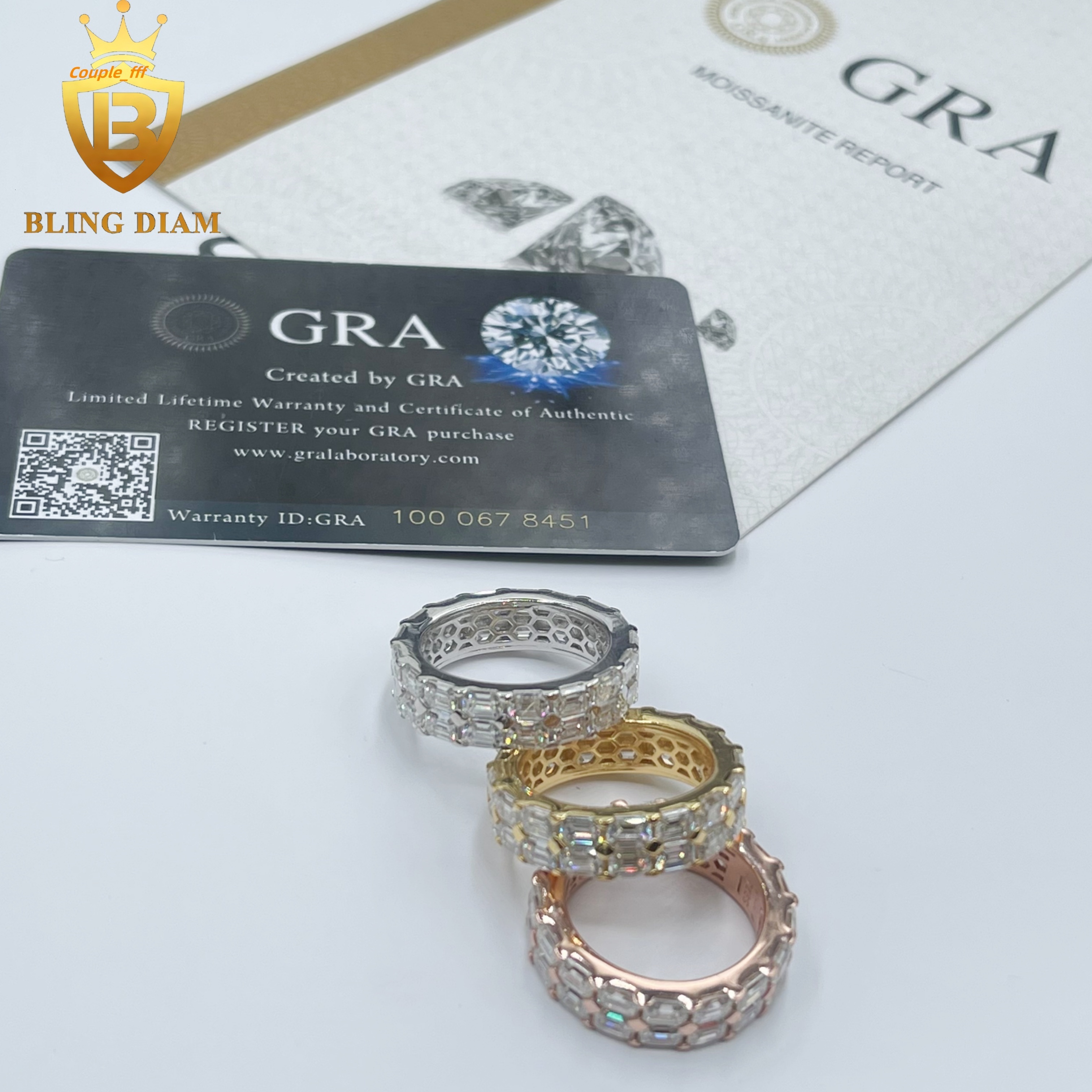 Ready to Ship Fashion Jewelry VVS Moissanite Fully Diamond 18K Gold Plating Mens Rings 925 Solid Silver