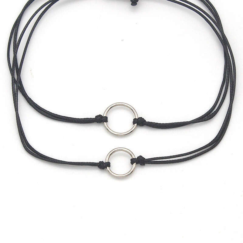 Hot selling couple card bracelet style simple alloy size circle circular ring wax thread woven hand rope